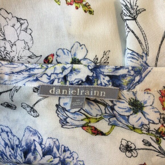 daniel rainn White Floral Print Sheer Loose Fit Blouse Shirt - Picture 3 of 8